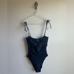 J.Crew Ruched Tie Shoulder One Piece Swimsuit in Navy, Women’s Size 12